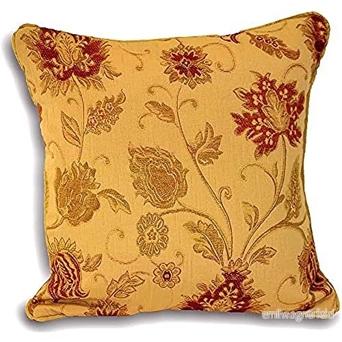 Riva Paoletti Zurich Kuddfodral guldgul dekorativ blommig jacquarddesign rörledade kanter vändbara 100% polyester 55 x cm (22 tum 22 tum) designad i Storbritannien 5025532248718