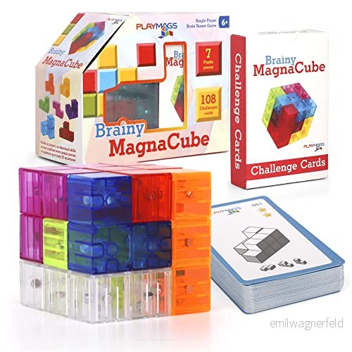 Playmags Brainy Cube med Challenge-kort, byggstenar för kreativ öppet spel, pedagogiska leksaker barn i åldrarna 3 år + 786138706525
