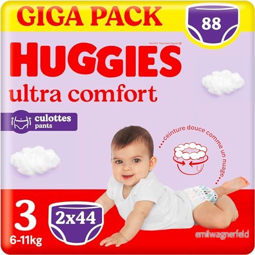 Huggies Ultra Comfort blöjtrosor, storlek 3 (611 kg), förpackning med 88 blöjtrosor 5029054216804