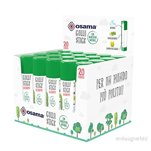 Osama Extra starkt lim med 20 stycken, gr Set limstift för skola, kontor och universitet glidande, hållbar barnvänlig naturliga ingredienser 8059484005447