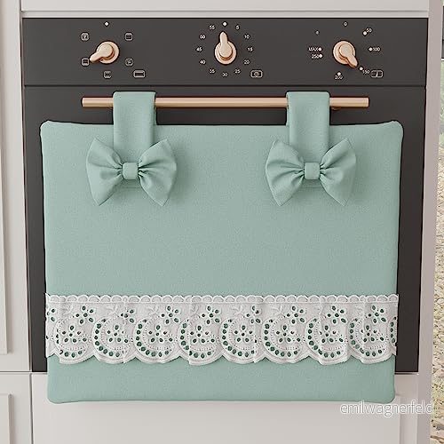 PETTI Artigiani Italiani Ugnsöverdrag, elegant ugnsskydd Shabby Chic i enfärgad med volang spets sjungel och rosetter, bomull, 50 x 42 cm Aqua 8053687767720