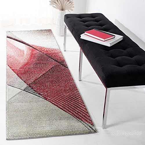 SAFAVIEH Samtida matta för vardagsrum, matsal, sovrum hollywood kollektion, kort lugg, grå och röd, 69 x 244 cm 195058032353