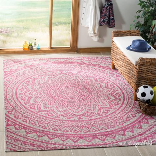 Modern rektangulär golvmatta för inomhus/utomhus av vävd matta, Courtesamling, CY8734, i ljusgrå/fuchsia, 160 x 231 cm trädgården, uteplatsen eller någon annan utomhusutrymme Safavieh. 889048429352