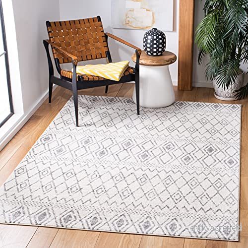 SAFAVIEH Bohemisk matta för vardagsrum, matsal, sovrum Tulumkollektion, kort lugg, elfenben och grå, 165 x 231 cm 195058063487