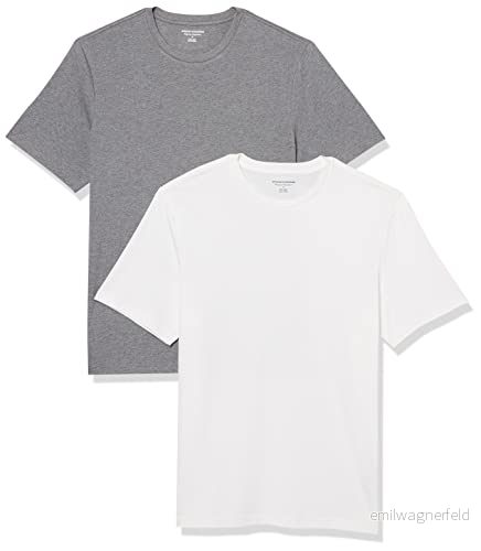 Amazon Essentials herr normal passform kortärmad rund hals t shirt, paket med 2, grå ljung/vit, XX Large 196433602710