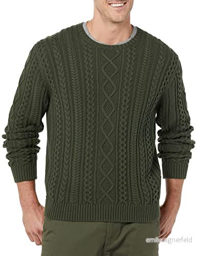 Amazon Essentials Herr långärmad 100% bomull fiskare kabel rund hals tröja, mörk oliv, X Large 196433516888
