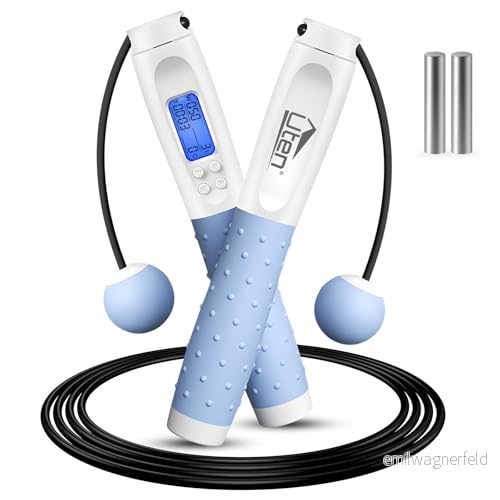 Uten hopprep med räknare, vuxna barn rephoppning fitness justerbar sladdlös sport silikonhandtag, vitblå 6974692052057