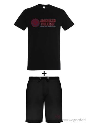AMERICAN COLLEGE USA, 2 delat set, pojkar, flickor, t shirt bermudashorts, casual, sportig, kläder, barn, unisex, modell ACEN231 svart, 6 år 3666052446455