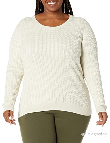 Amazon Essentials lättviktig långärmad kabeltröja med rund hals (finns i plusstorlek), havregryn ljung, X Small 194223271771