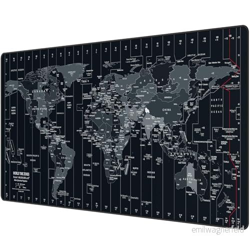 Anpollo Spelmatta (900 x 400 3 mm) utökad matta stor halkfri skrivbordsdyna med precisionslåsta kanter, bekväm tangentbordsmatta lämplig för kontorsspelare hem svart världskarta 653472732018
