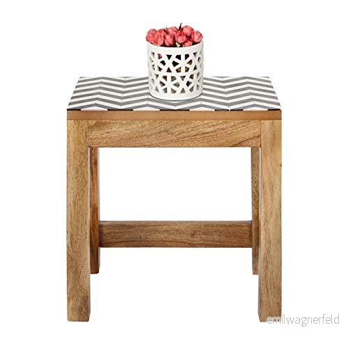 Penguin hem massiv mango trä häckande soffbord med svart och vit harts topp Large Natural Wood and Black & White Resin 5060544433202