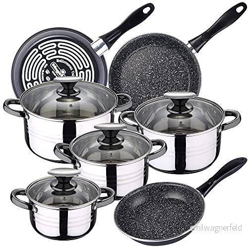 8 st SAN IGNACIO Dina köksredskap i rostfritt stål med stekpannor set (18/20/24 cm) MAGEFESA K2 Gransasso emaljerat 8434652123558