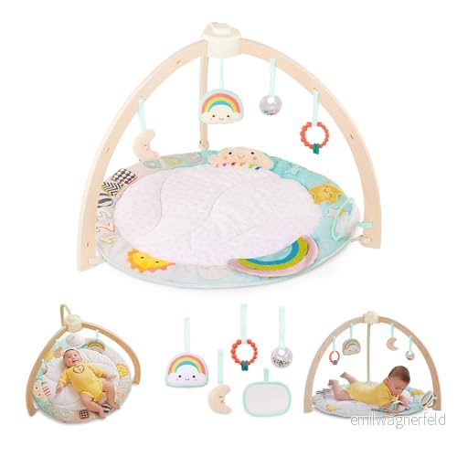 B. baby lekbåge av trä mjuk krypfilt med sensoriska leksaker att hänga upp lekmatta babyleksak leksak för barn från 0 månader aktivitetscenter 62243468412