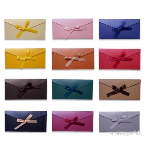 AKbik 12 stycken kuvert färgglada, färgade pärlglanspapper, 22 x 11 cm färgglada kuvert, Din långa, till jul födelsedagar, bröllop, fester 684514536912