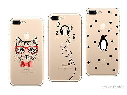 NOVAGO kompatibel med iPhone 7 Plus, 8 Plus (5,5 tum) set 3 solida mjuka gelskal fantasitryck (förpackning # 6) 3664961006432