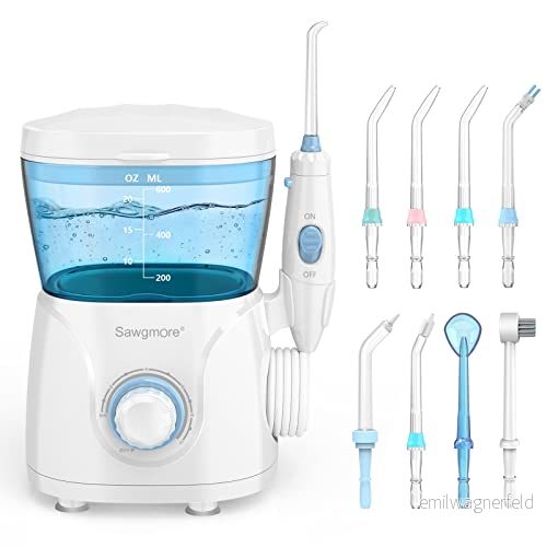 Sawgmore Vattenflosser oral Irrigator, 600 ml tandvatten torkrengörare 10 justerbara tryck, elektrisk fenor för teeth/band, 8 hem jets professionell vattenfenor Irrigator 655887149139