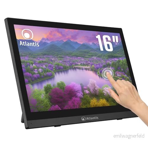 ATLANTIS A05 T16A VHM 16 tums pekskärm, 10 pekskärmar, Full HD 1920 x 1080, HDMI VGA, lutande 15 50, skyddsglas 7H, kontrast 800:1, vinkel 170/170, Vesa 75 8026974023250