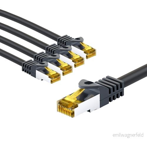 goobay 66075 CAT7 nätverkskabel i en uppsättning med 5/patchkabel skärmad S/FTP/CU Ethernet kabel, PiMF, LSZH/Cat 7 kabel 10 Gbits/svart/5 x 5 m 4040849660757