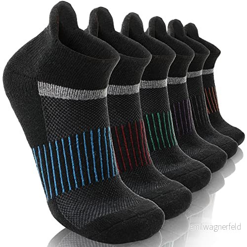 Anlisim Merino vandringsstrumpor korta sneakers strumpor, tjocka ullstrumpor, varm ull löparstrumpor, kompression sportstrumpor, termostrumpor för män kvinnor 6 par, svart, 36-42 EU 4711100086219