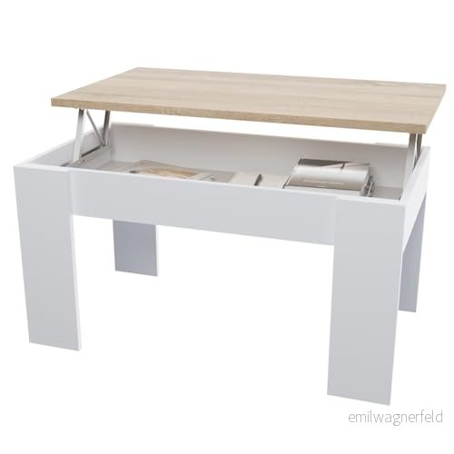 amuéblate online Upphöjt soffbord, vardagsrum eller matsal, vit finish med Cambria lock, mått: 90 cm (B) x 50 (höjd) 4657 (H) 8445355195261