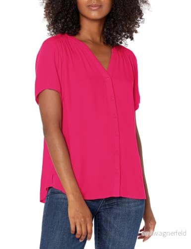 Amazon Essentials kortärmad vävd blus klädtröja, ljusrosa, XXL 194223975785