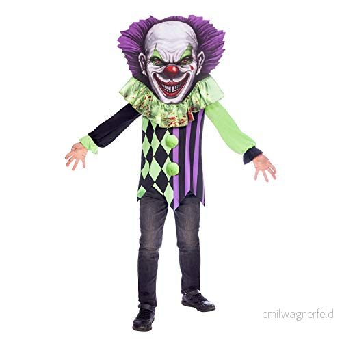 Amscan 9907120 Barndräkt skräck clown, långärmad tröja, huva med integrerad krage och mask, läskig temafest, karneval, halloween 194099008945
