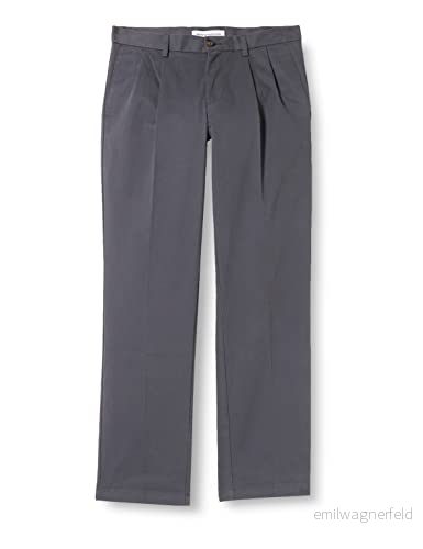Amazon Essentials herr klassisk passform skrynkelfri veckad chinos byxa (finns i stora och långa), grå, 32 B x 34 L 842354190484