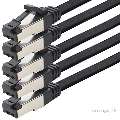 1aTTack.de 0,25 m katt 8 patchkabel platt svart 40 Gigabit nätverkskabel Ethernet LAN kabel Gbits 2000 Mhz Cat8 LSZH TPE PIMF Rj45 kontakt 5 stycken 4250344808961