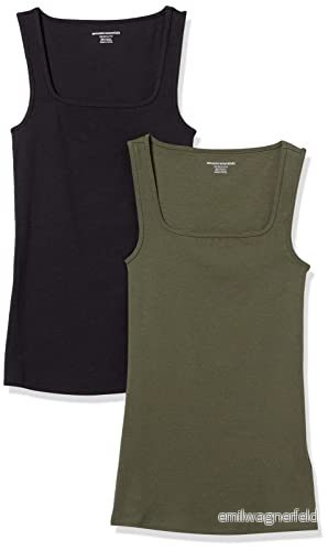 Amazon Essentials kvinnors Slim Fit Square Neck Tank, 2 pack, svart/mörk oliv, X Large 196433133825