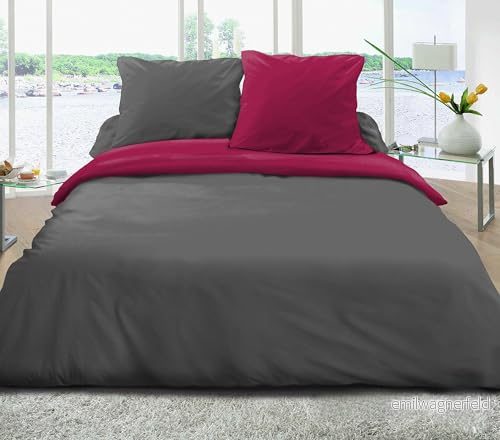 Home Linge Passion påslakan 3 st 240 x 260, 100% bomull, 57 trådar fuchsia/mörkgrått 5037632600174