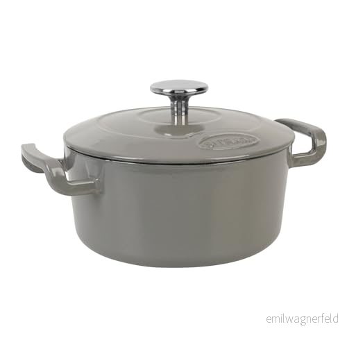 Sitram 716040 Sitrabella COCOTTE rund i emaljerat gjutjärn Ø20 cm 2,5 liter yttre emalj grå interiör vit alla värmekällor inklusive induktion idealisk måltid 23 matgäster 3108837160403