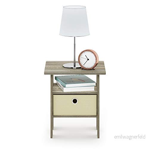 Furinno Andrey slutbord, sidobord, nattduksbord med låda, Sonoma ek/elfenben 810006770421