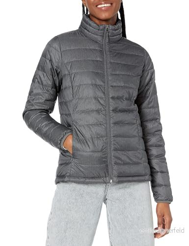 Amazon Essentials lättviktig långärmad vattentät packbar pufferjacka för kvinnor (finns i plusstorlek), kol ljung, stor 191770674994