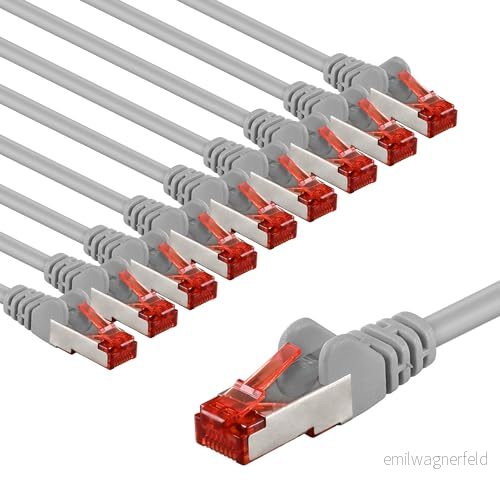 goobay 65995 CAT6 nätverkskabel i 10 set/patchkabel skärmad S/FTP/CU Ethernet kabel, PiMF, LSZH/Cat 6 kabel med Gbits/grå/10 x 2 m 4040849659959
