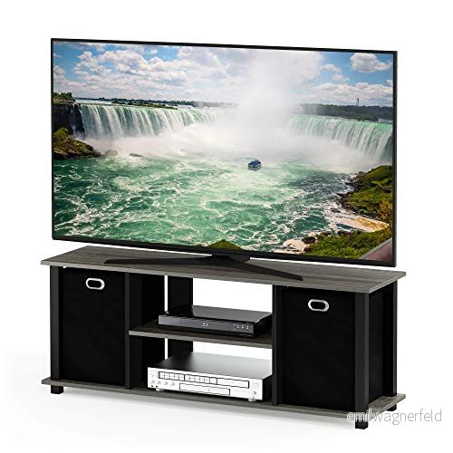 Furinno TV underhållningscenter, trä, fransk ekgrå/svart/svart, en storlek 816718027129