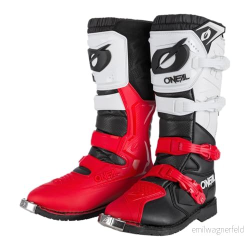 O'NEAL Motocross stövlar Enduro motorcykel Komfort tack vare luftnätets inre, fyra spännen, syntetmaterial av hög kvalitet Boots Rider Pro Vuxna Svart Vit Röd Storlek 49 4046068579269