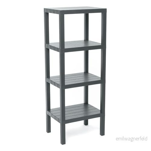 Tatay Rektangulär Lombokhylla, 4 höjder, polypropylen, BPA fri, träeffektfinish, halkfria stopp, max 10 kg per hylla, enkel montering, mått 38 x 29 100 cm, grå 8411801234396