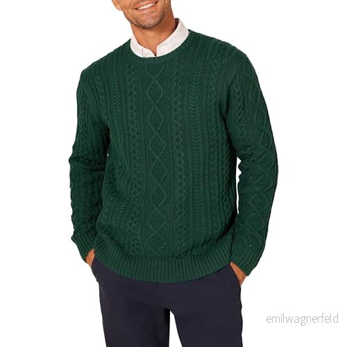 Amazon Essentials Herr långärmad 100% bomull fiskare kabel rund hals tröja, mörkgrön, X Large 195111094069