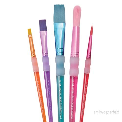 Pracht Creative hobby 7308 00501 Royal & Long Nickel penselset för barn, nylonborste i 5 storlekar, flerfärgad, 3 rund och platta borstar med mjuk touch gummering kreativ ritning målning 4016490891413