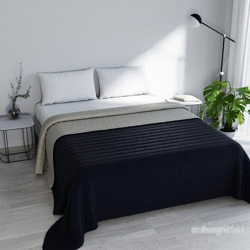 Italian Bed Linen MB Home Italien "Elegant" sommartäcke, mörkblå/ljusgrå, 260 x 270 cm 8058575112637