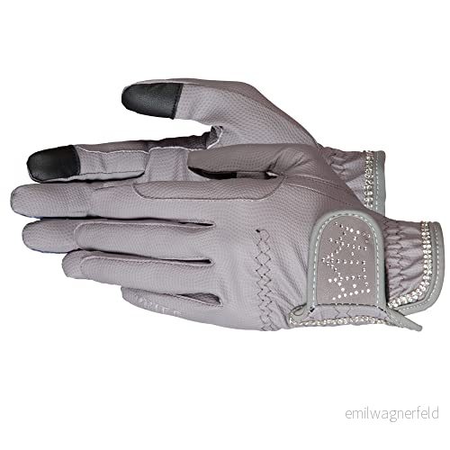 PFIFF 102599 Ridhandske "Crystal Crown" med strass, grå 12 4032668304738