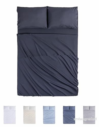 Todocama 4 delat lakansset 4002 formsytt underlakan Bänkskiva två örngott 50 x 80 cm (säng 135 190/200 cm, mörkgrå) 8435439017909