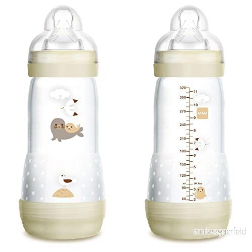 MAM EasyStart Anti Colic babyflaska, från 4 månader, 320 ml, med 3 snabba flödeshastigheter, av silikon, lätt att använda, självsteriliserande och rengöra, Easy Start, 9001616819025