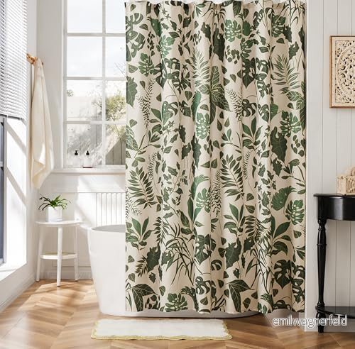 Ohocut Boho duschdraperi grönt söta blommiga duschdraperier för badrum allover djungel tropiska löv växt vattentätt polyestertyg 183 x cm 632793984764