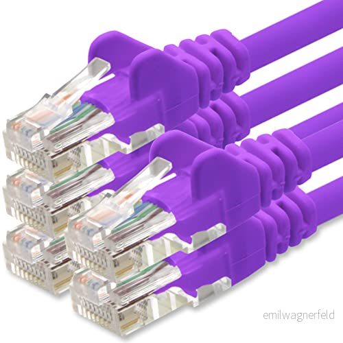 1aTTack.de nätverkskabel Cat.6 violett 5X 0,25 m (set) CAT6 Ethernet kabel LAN 1000 Mbits (PoE) patchkabel 4251073654072
