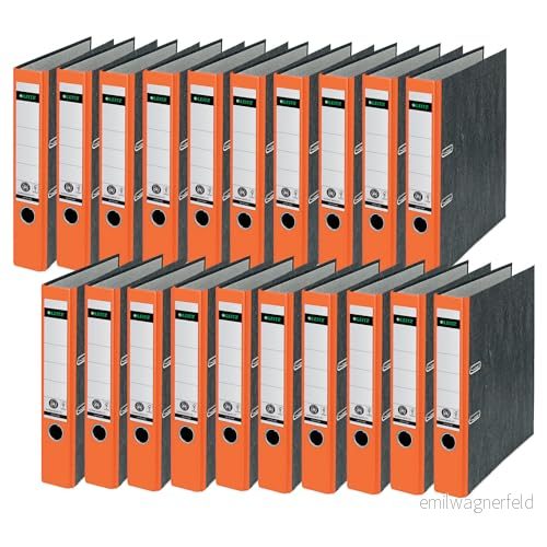 Leitz kvalitetsmapp, 20 pack, original, DIN A4 mapp smal, 5 cm bred, molnmarmorpapper, återvinningsmapp, blå ängel, med 180 mekanik, högsta stabilitet, orange, 10505045 4002432489800