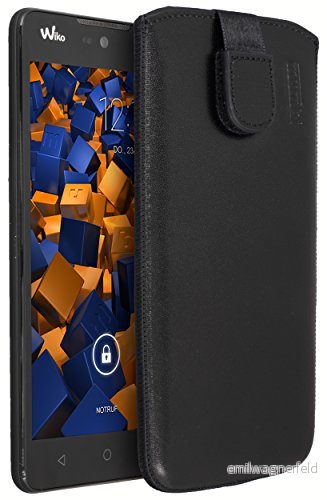 mumbi äkta läderfodral kompatibel med Wiko Rainbow Lite skal läder väska Case Wallet, svart 4251077240189