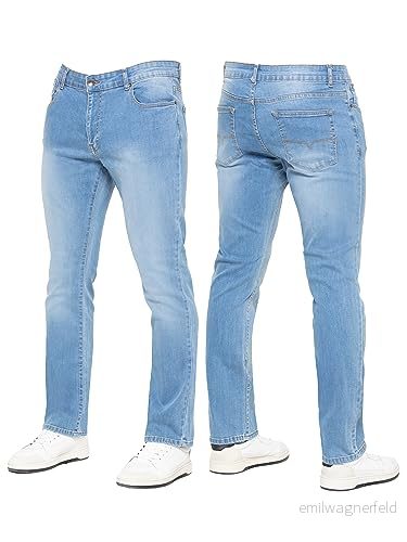 989Zé ENZO nya mäns stretch raka ben jeans casual normal passform klassiska vardagliga denimbyxor, Ljusblått, 32W x 30L 5056468468116