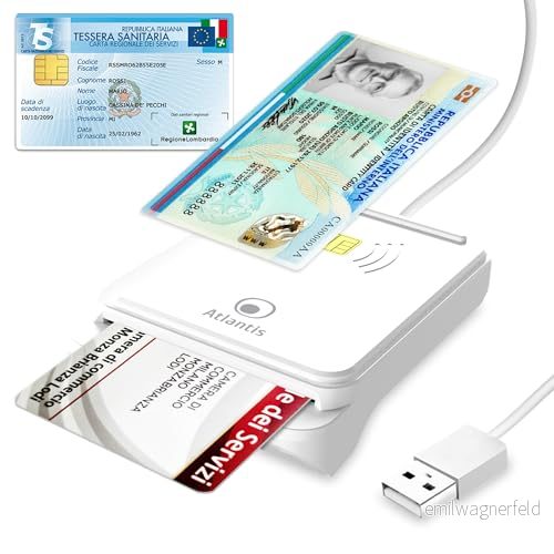 Atlantis cie 3.0 läsare italienskt elektroniskt ID-kort och medicinskt kort, cns smartkortsläsare nationellt servicekort, lämplig för INPS, Revenue Ag, INAIL, Hälsojournal 8026974024035
