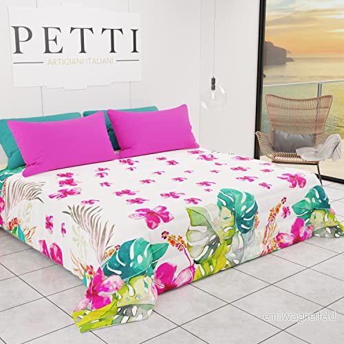 PETTI Hantverkare Italienska Triple Sommar Spring Sängöverdrag Enkel Design Tropical 02 100% Microfiber Anallergisk Made in Italy 8056992310674